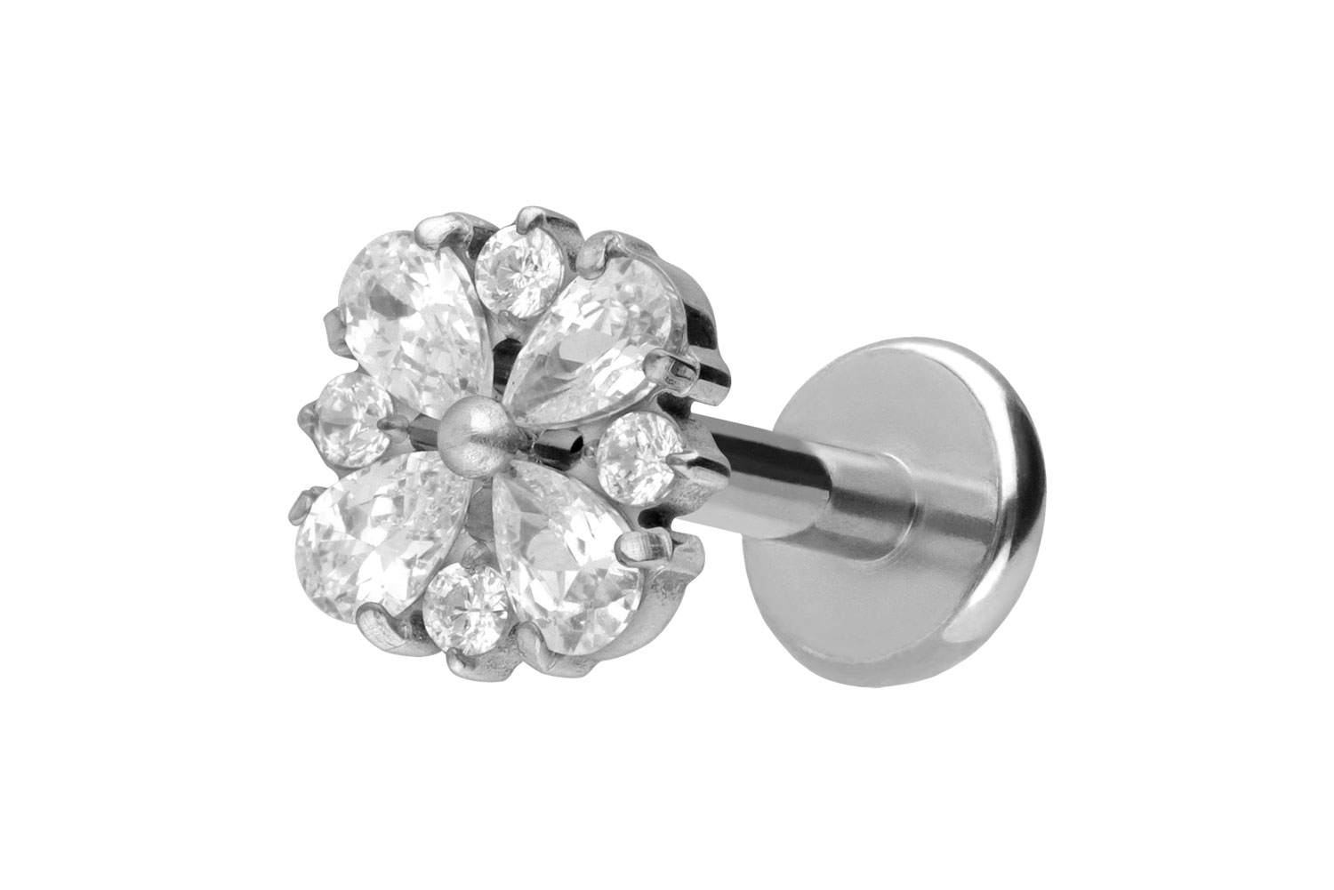 Titan Labret Piercing mit Push Fit KRISTALLORNAMENT